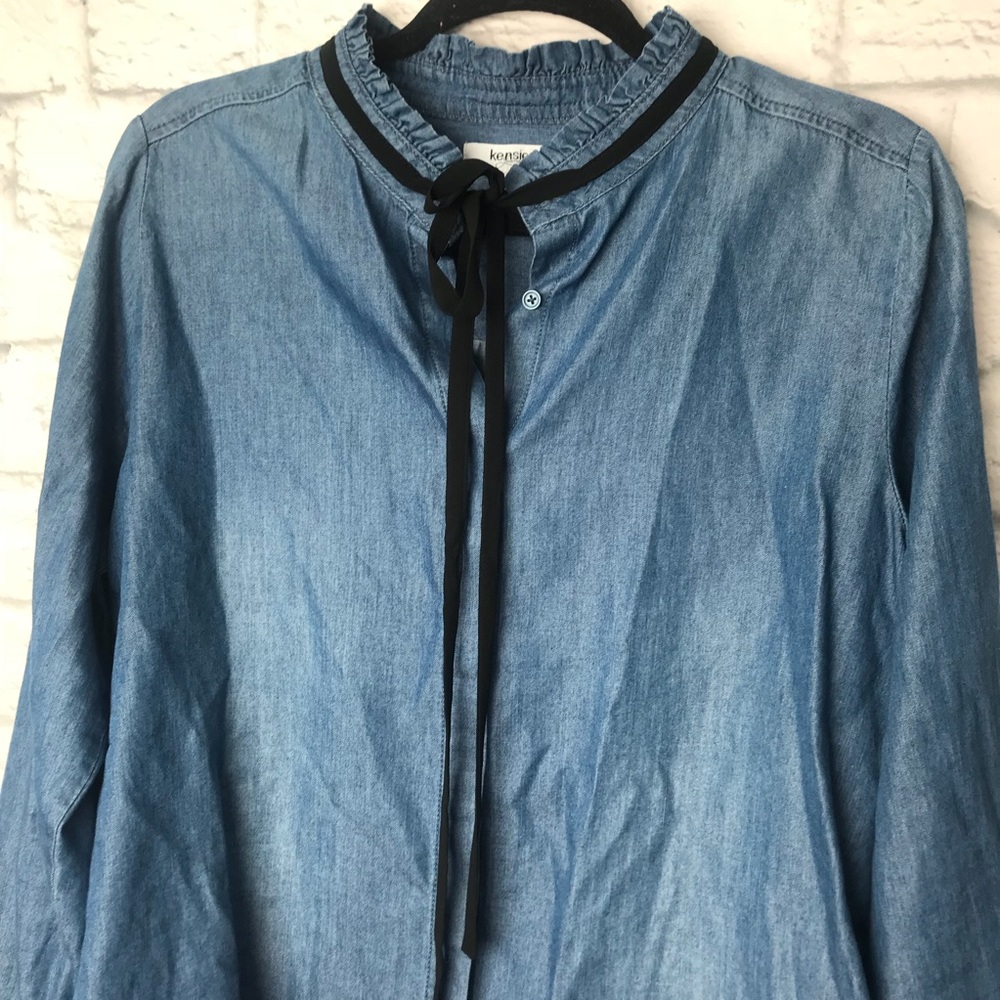Kensie | Chambray Button Up With Ribbon Tie - image 2